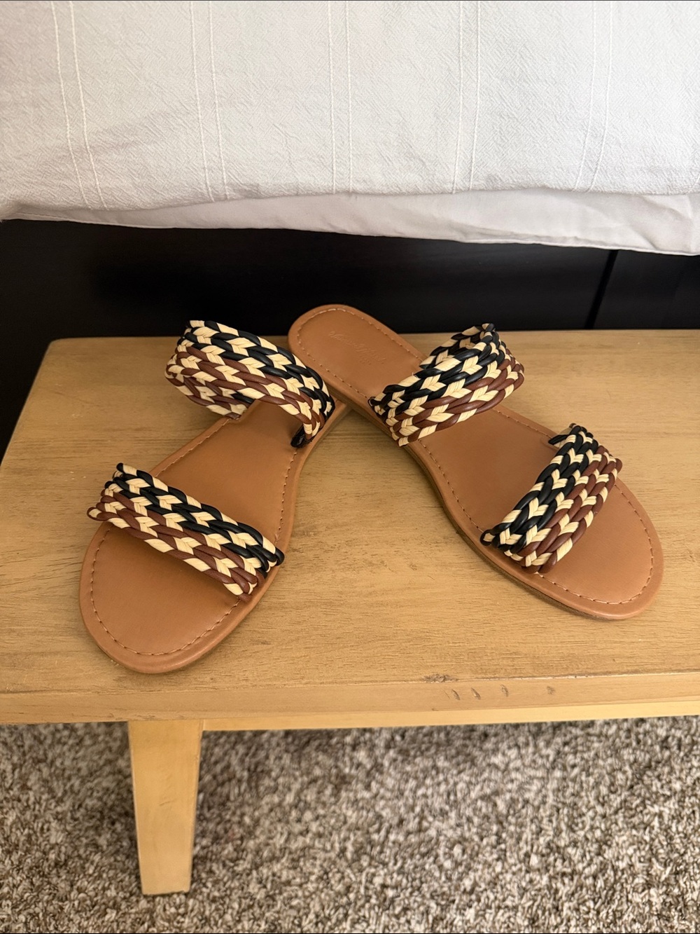 Target Braided Double-Strap Slide Sandals - Tan, Black & Cream